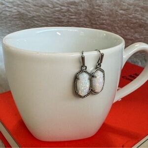 Kendra Scott Lee Silver and White Kyocera Opal Earrings